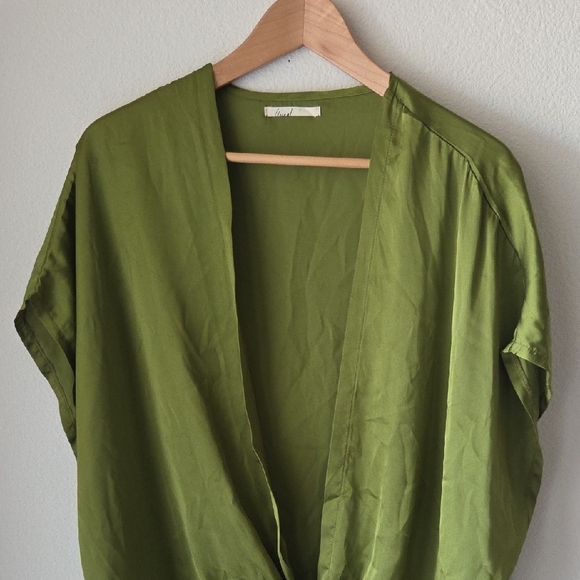 FLOREAT Anthropologie Green Tie-Front Sleeveless Kimono Blouse Coverup One Size - Picture 3 of 11